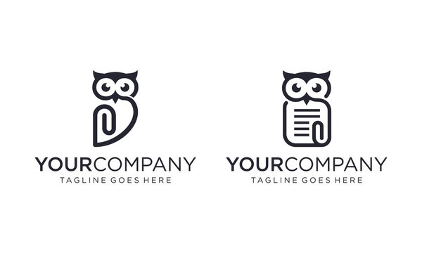 Paper clip with owl for logo design concept