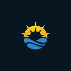 sunset sunrise water sun logo design template