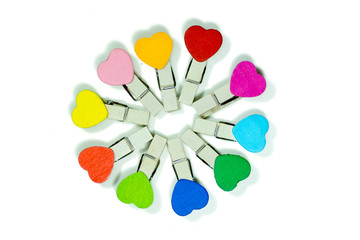 bundle heart clip many colors isolated on white backgound.