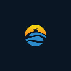 sunset sunrise water sun logo design template