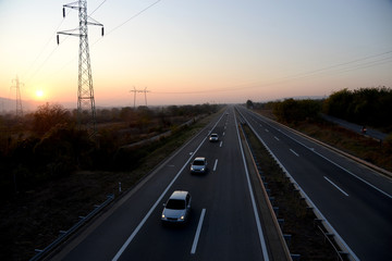 Column of car on the road