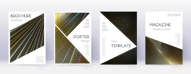 Triangle brochure design template set. Gold abstra