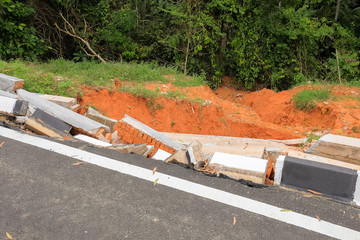 Drain damage. Soil erosion or landslide  in the slope  during  the rainy season at Muadzam Shah,...