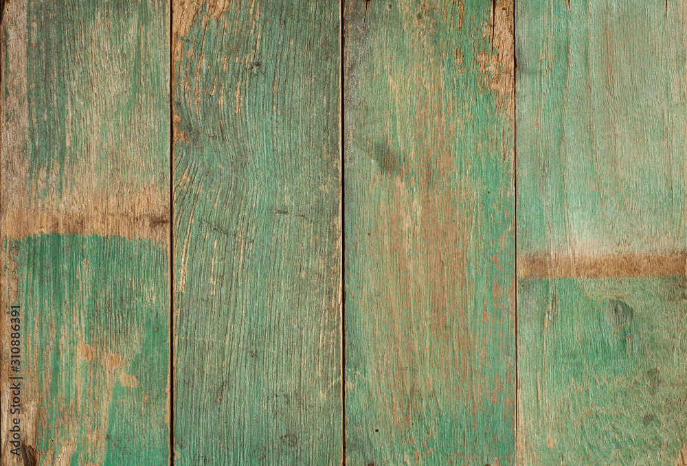Wall mural wood plank painted weathered damaged texture background