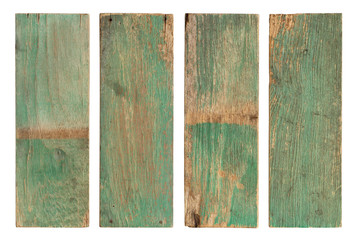 Wood plank painted weathered damaged set (with clipping path) isolated on white background