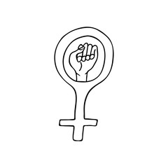 Woman fist. Gender-based female identity illustration. Icon of feminine belonging. Female sign. The fight for the right to equality. Girl power concept vector
