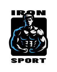 Iron sport. Bodybuilding. Athlete silhouette logo, emblem. Vector illustration.