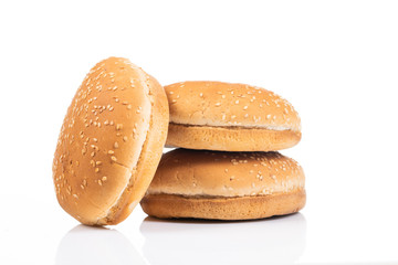 hamburger bread with sesame on white background