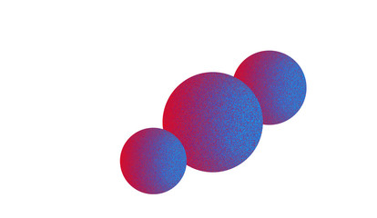 3 D rendering.Computer graphics show three balls with abstract texture and color in blue and red tone and on white background