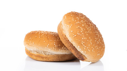 hamburger bread with sesame on white background