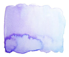 watercolor blue rectangular element for design stain drawn by brush on paper. Isolated on white background.