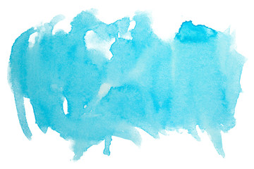 watercolor blue brush stroke stain drawn by brush on paper. Isolated on white background.