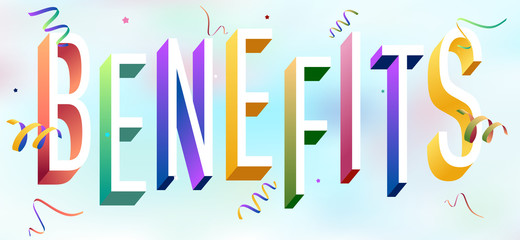Colorful illustration of "Benefits" word