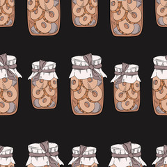 Vector banks pattern with cookies. Image on a gray background. The image can be used for websites, web design, postcards, ladders, wallpapers, prints, print on fabric, shop windows, cafes.