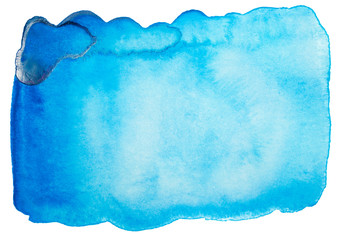 Obraz premium watercolor blue stain drawn by brush on paper. Isolated on white background.