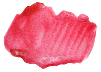 watercolor red stain drawn by brush on paper. Isolated on white background.