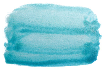 watercolor blue stain drawn by brush on paper. Isolated on white background.
