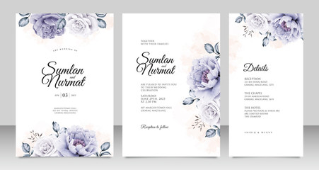 Fototapeta na wymiar Wedding invitation card template with peonies aquarel