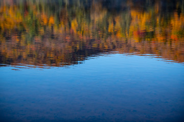 Beautiful reflections of autumn forest colors in the waters of a national park lake