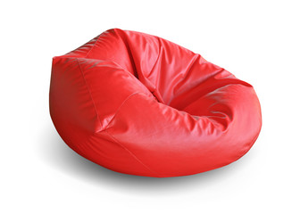 Leather red seat cushion round sphere in Living room isolated on white background. This has clipping path.