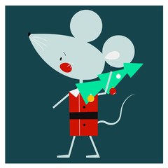 Little Mouse in a red coat with fir tree.