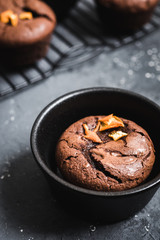 chocolate orange muffins and dark background
