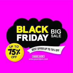 Black friday sale banner layout Vector design with pink, yellow and black abstract background, trendy and modern design