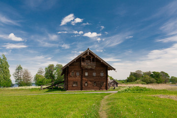 Kizhi. wooden hut landscape, lake
