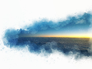 Abstract colorful sunset and clouds from the plane window on watercolor illustration painting background.