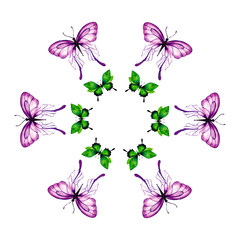 wreath of butterflies on a white background