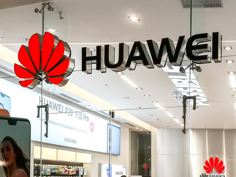 Alajuela, Costa Rica - October 04, 2018: Sign of Huawei store at City Mall in Alajuela near San Jose, Costa Rica. Huawei is Chinese networking, telecommunications equipment, and services company. 