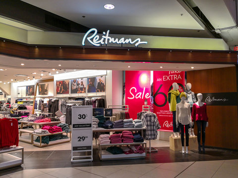 Toronto, Canada - January 04, 2019: Reitmans storefront in the Eaton Centre Mall in Toronto, Canada. Reitmans Ltd. is a Canadian retailing company, specializing in women's clothing.