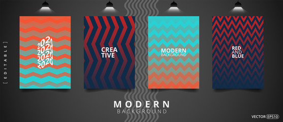 Cool background. Minimal covers design. Zigzag colorful gradient lines wave stripes backdrops. Eps10 vector.