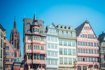 Under the blue sky, Frankfurt, Germany is a tourist city with colorful buildings.