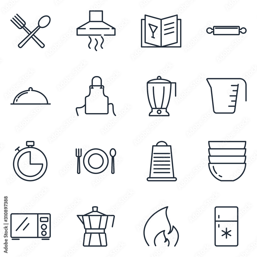 Aufkleber set cooking icon template color editable. kitchen pack symbol vector sign isolated on white backgrou