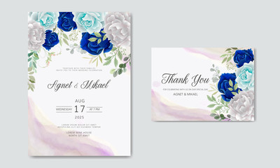 beautiful and elegant flower and leaves wedding invitation