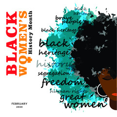 Half face of black girl with letters in the background. poster, vector