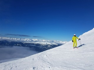 Fototapeta na wymiar skier on slope, male skier, iski, male ski model
