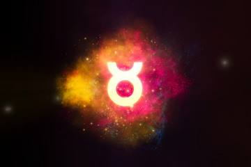 Taurus Zodiac Sign on Galaxy Nebula Background