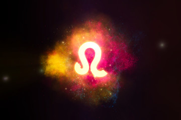 Obraz na płótnie Canvas Leo Zodiac Sign on Galaxy Nebula Background