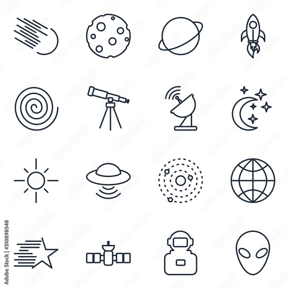Aufkleber set space icon template color editable. astronomy, science pack symbol vector sign isolated on white
