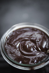 closeup of melted chocolate in a glass