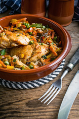 Fried chicken fillet with vegetables.