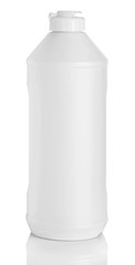 white detergent plastic bottle with cleaning liquid isolated on white background