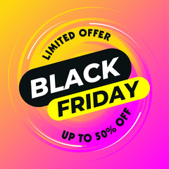 Black friday sale banner layout Vector design with pink, yellow and black abstract background, trendy and modern design