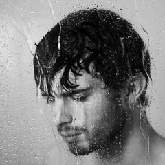 Shower men water painting effect black and white