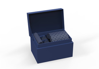 men silk tie and cuff links set for branding. 3d illustration.