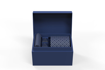men silk tie and cuff links set for branding. 3d illustration.