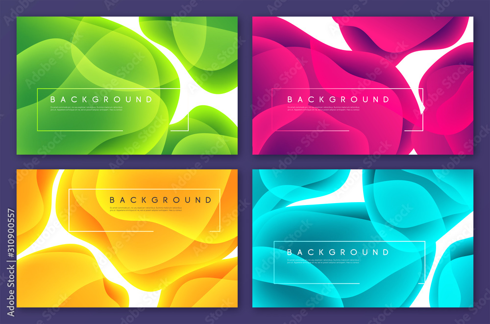 Wall mural set of abstract minimalist vector backgrounds with liquid bubble shapes