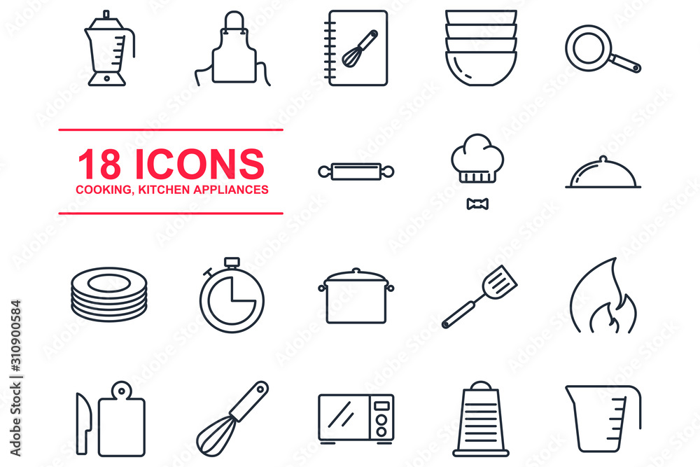Poster set cooking icon template color editable. kitchen pack symbol vector sign isolated on white backgrou